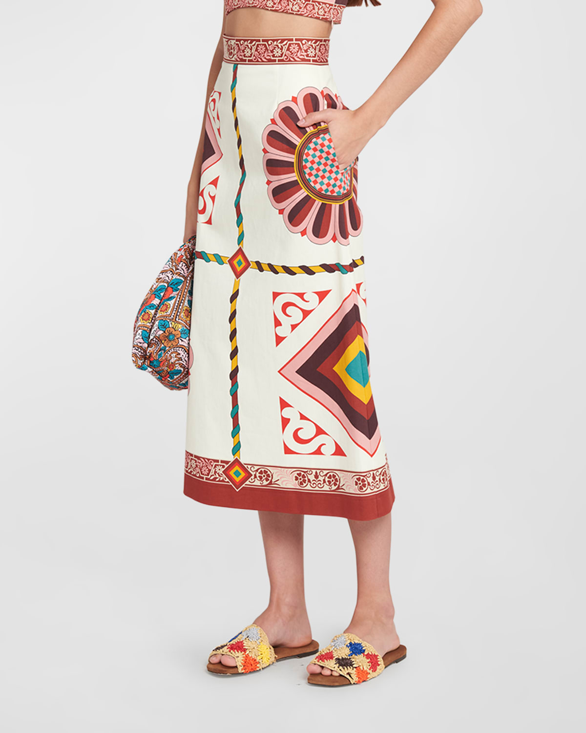 La Doublej Baia Placed Midi Skirt In Macro Tiles Place