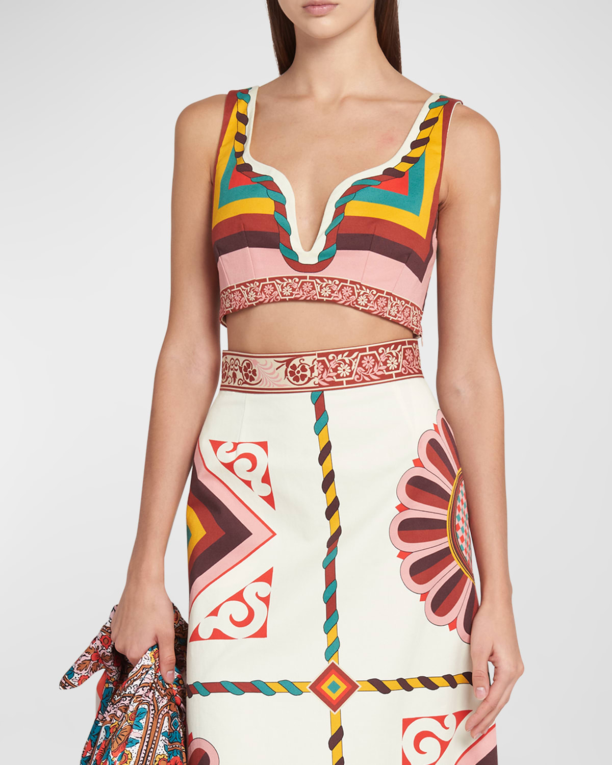 La Doublej Baia Placed Abstract-print Crop Top In Macro Tiles Place