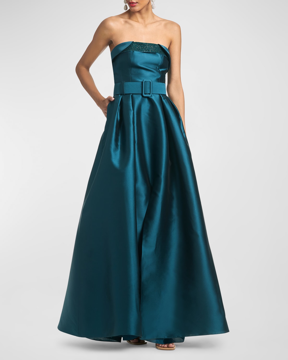 SACHIN & BABI CERI BELTED STRAPLESS GOWN