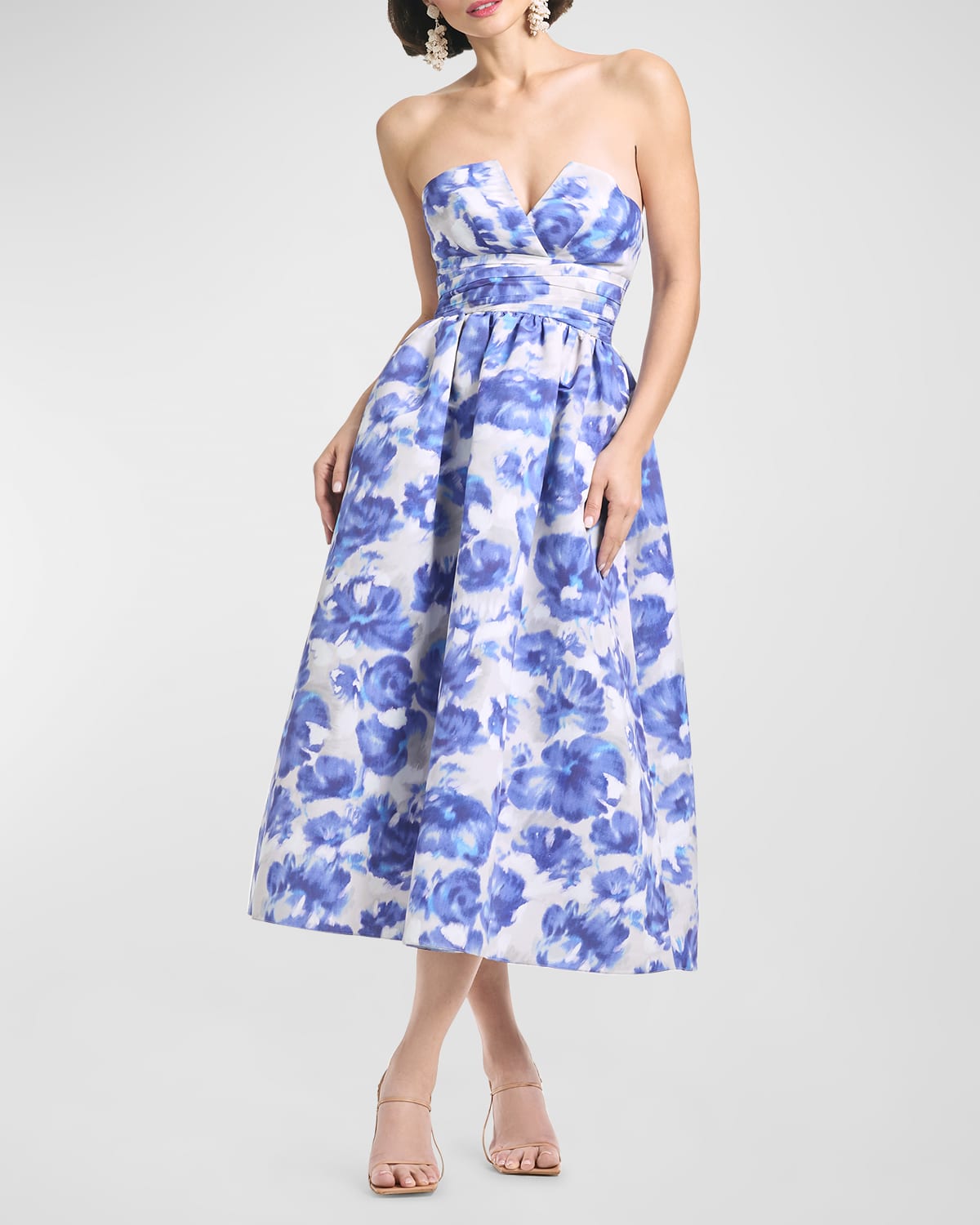 Sabelle Strapless Floral-Print Midi Dress