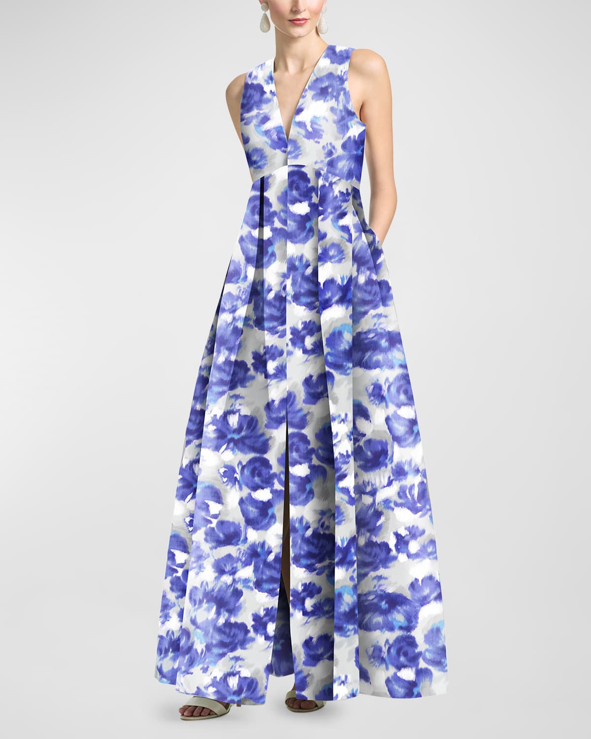 SACHIN & BABI BROOKE PLEATED FLORAL-PRINT GOWN