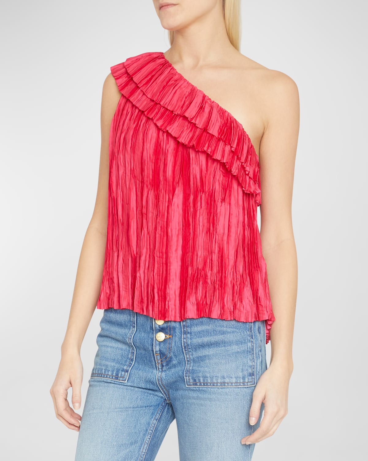 Shop Ulla Johnson Ravenna Sleeveless One-shoulder Ruffle Top In Orchid