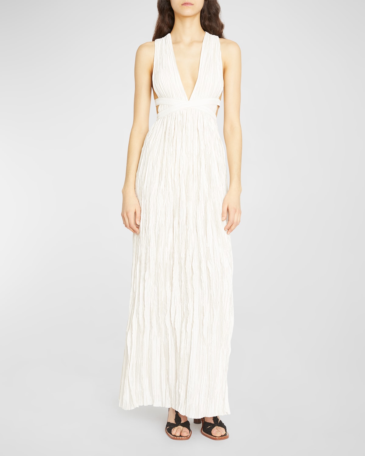Ulla Johnson Mona Pleated Satin Cross-back Gown In Pristine