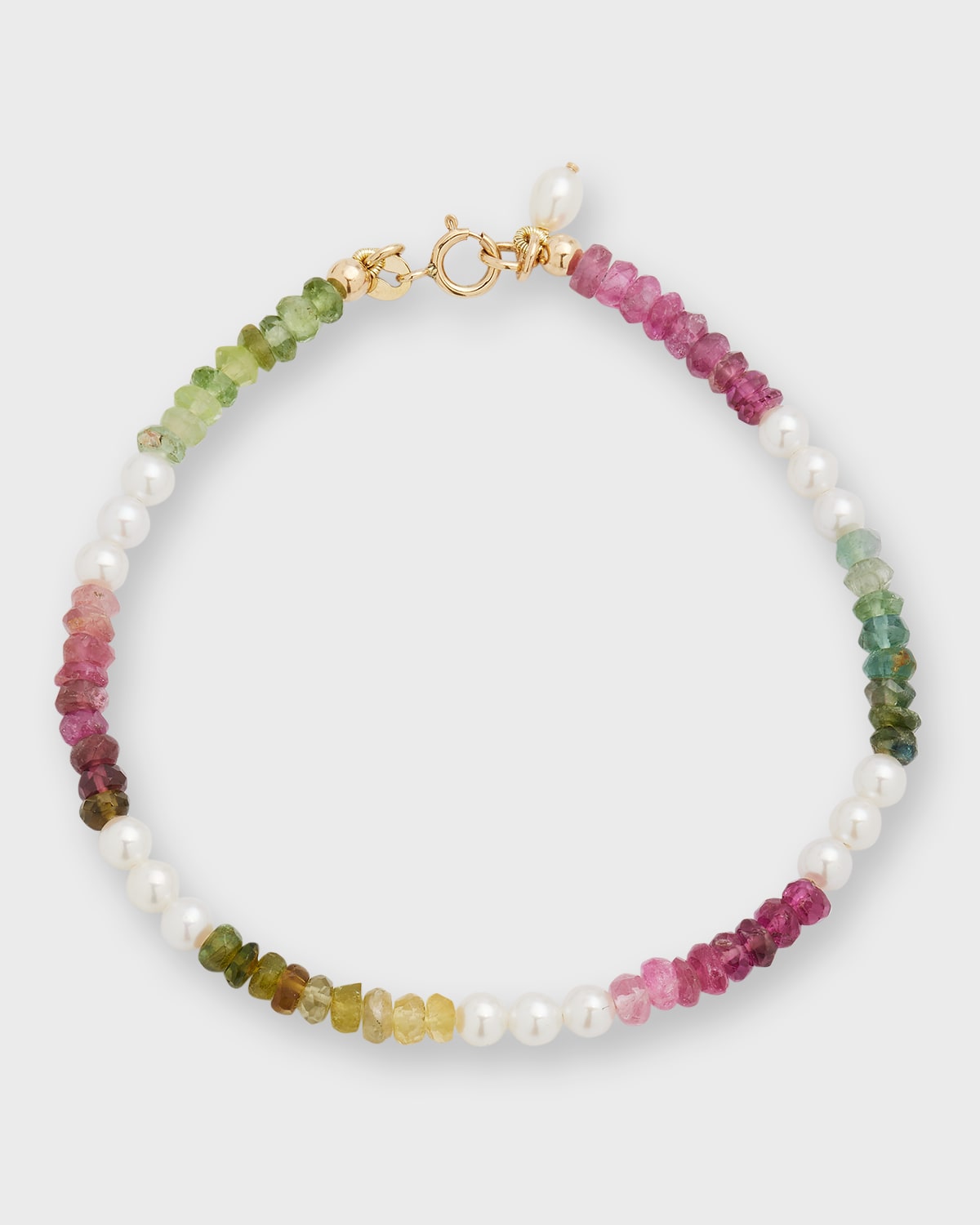 14K Tourmaline and Pearl Spaced Bracelet