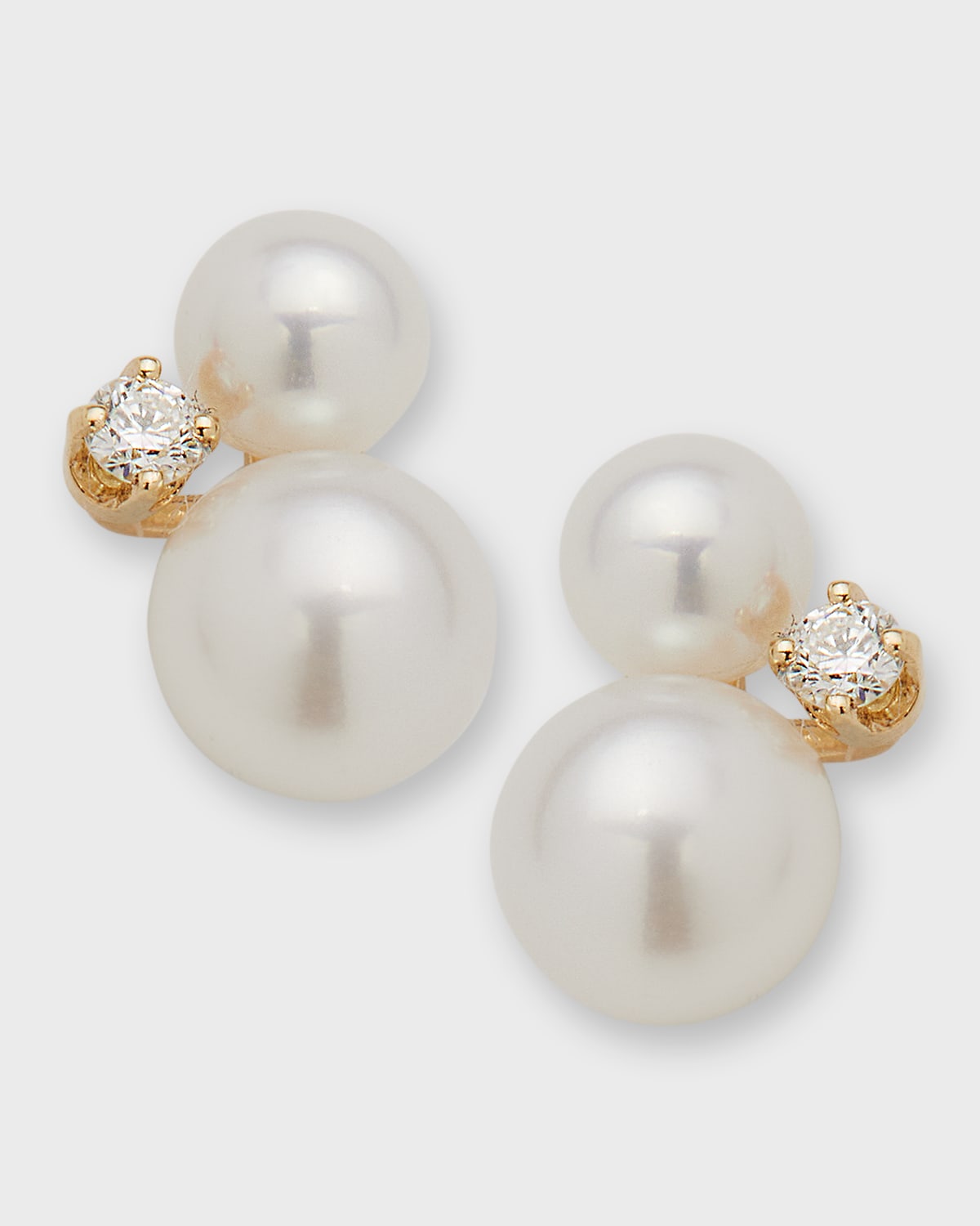 Double Pearl and Diamond Stud Earrings