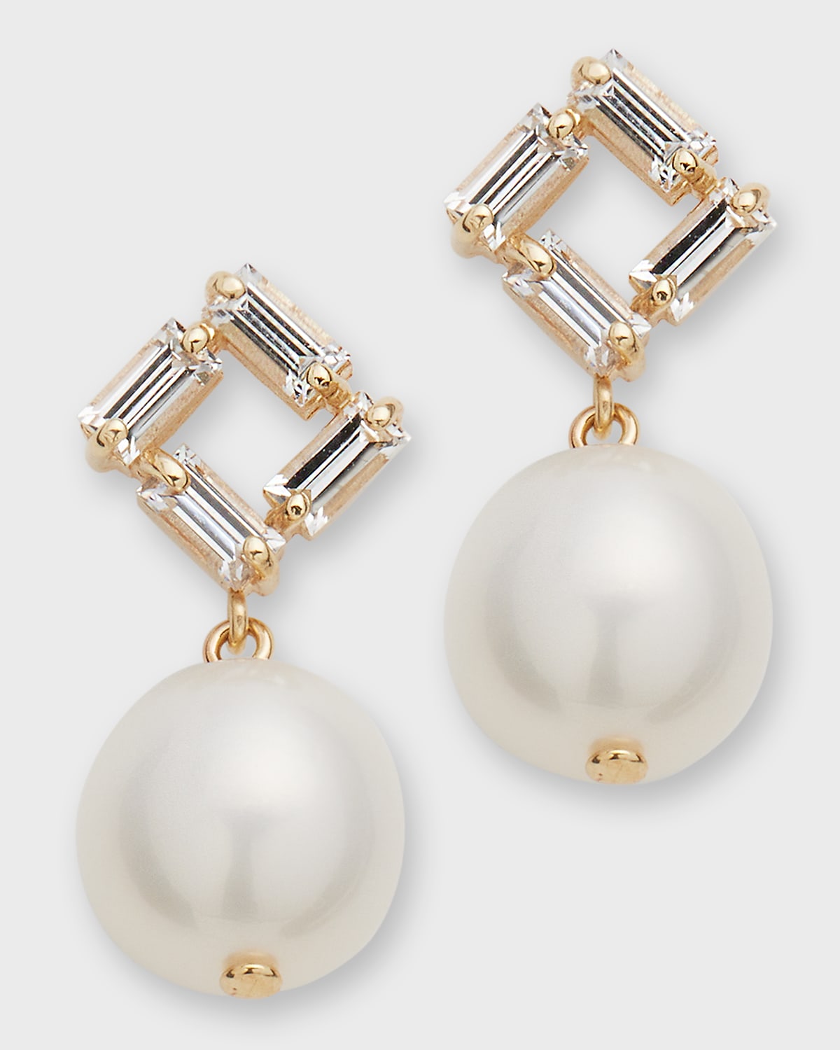 Square White Sapphire Pearl Dangle Earrings