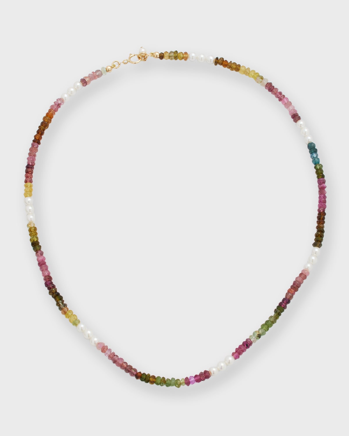 Watermelon Tourmaline and Pearl Bead Necklace