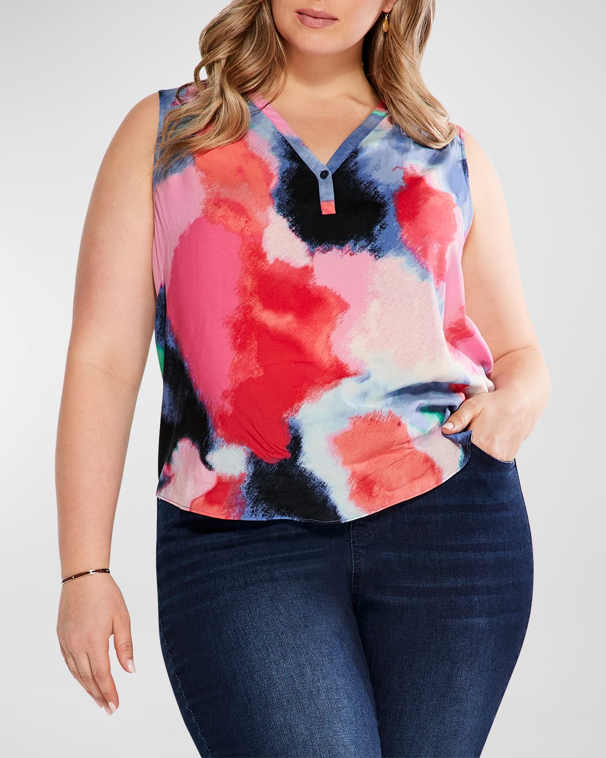 Plus Size Abstract Art Printed V-Neck Tank