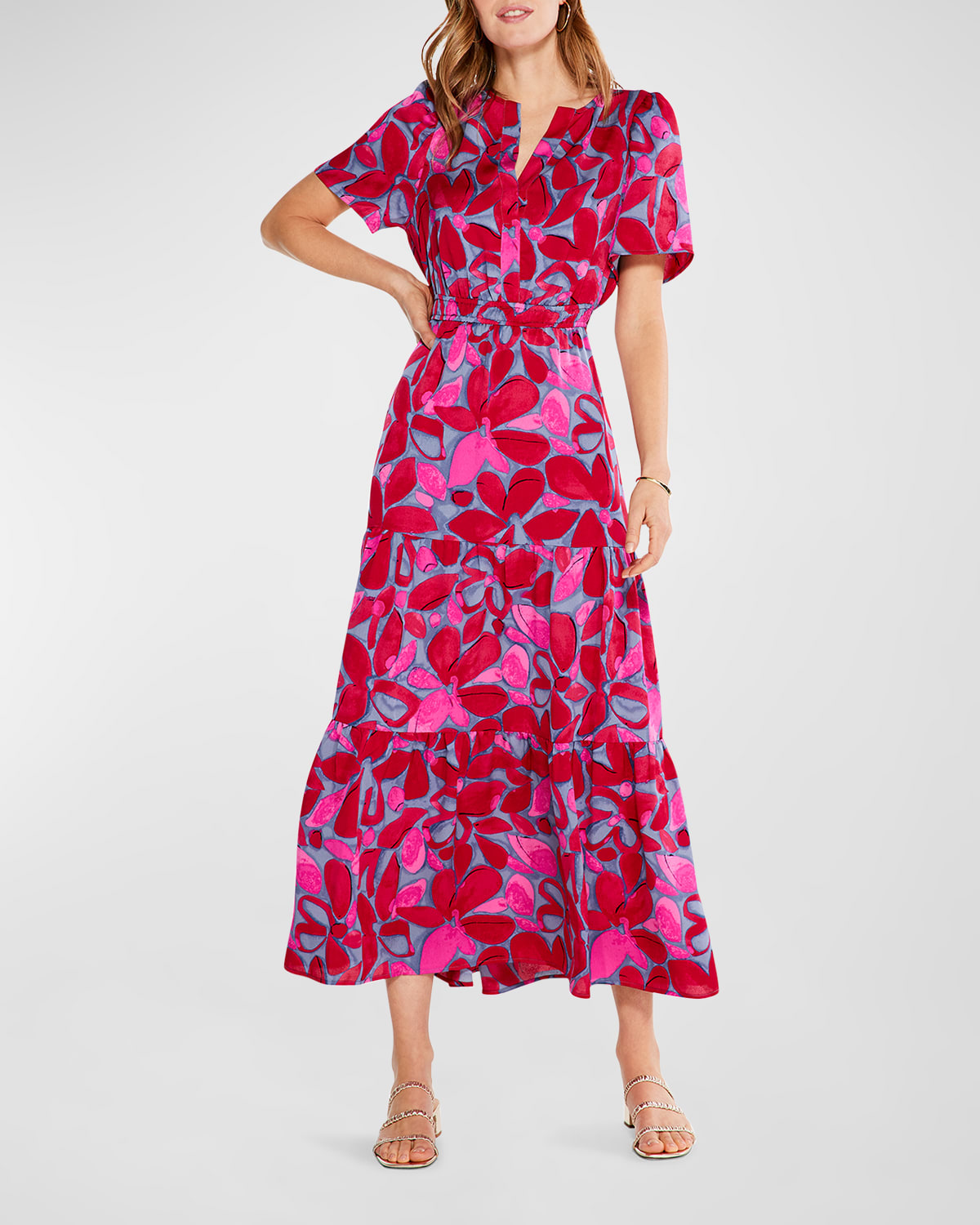 Nic + Zoe Happy Splash Tiered Floral-print Maxi Dress In Pink Multi ...