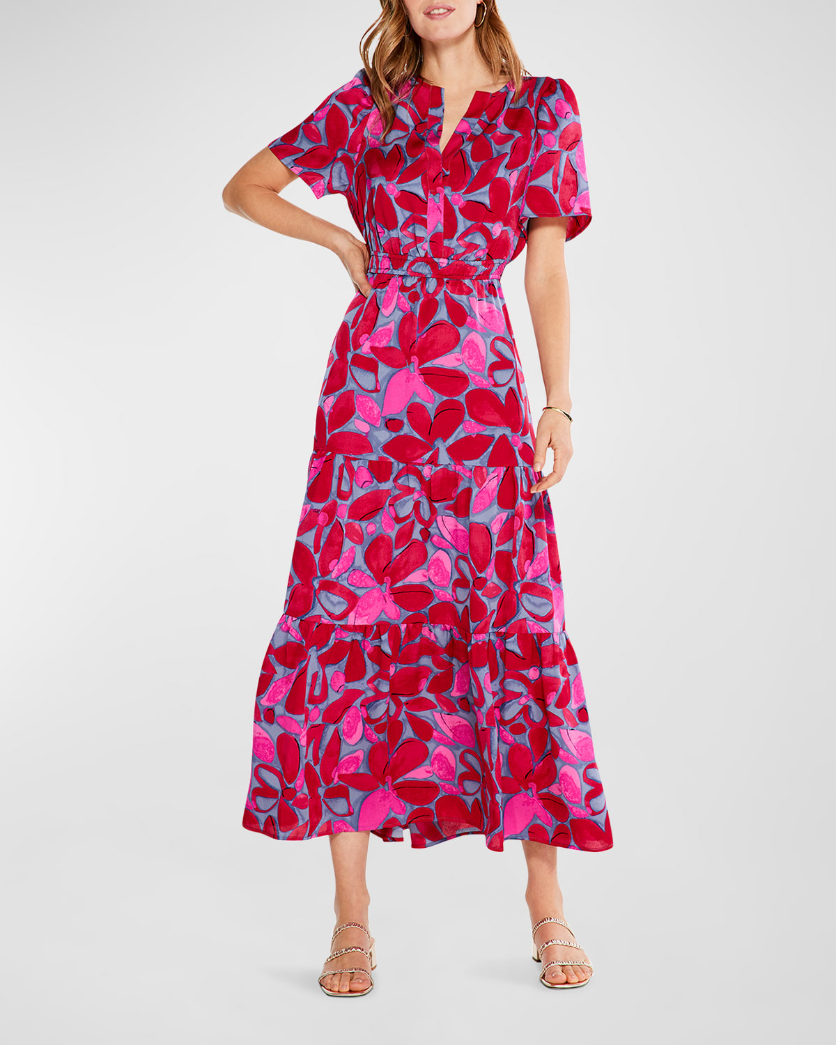 Nic + Zoe Happy Splash Tiered Floral-print Maxi Dress In Pink Multi
