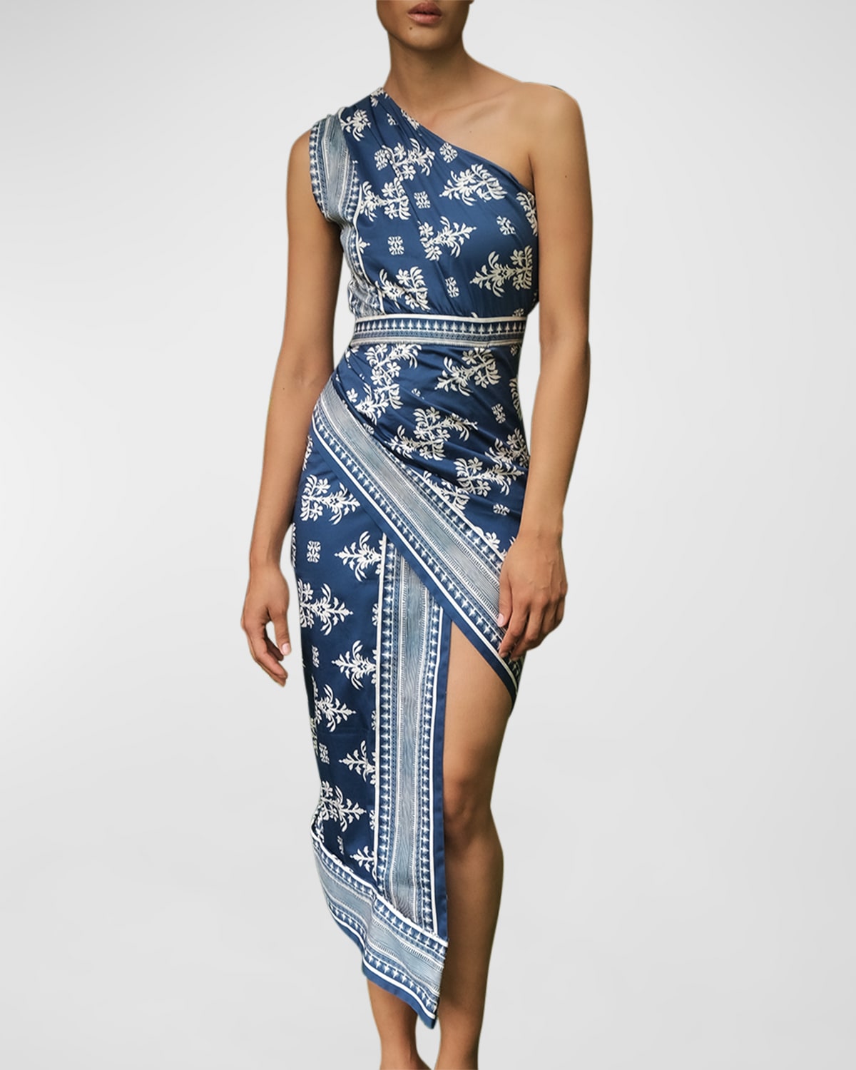 Wanano Asymmetric One-Shoulder Poplin Midi Dress