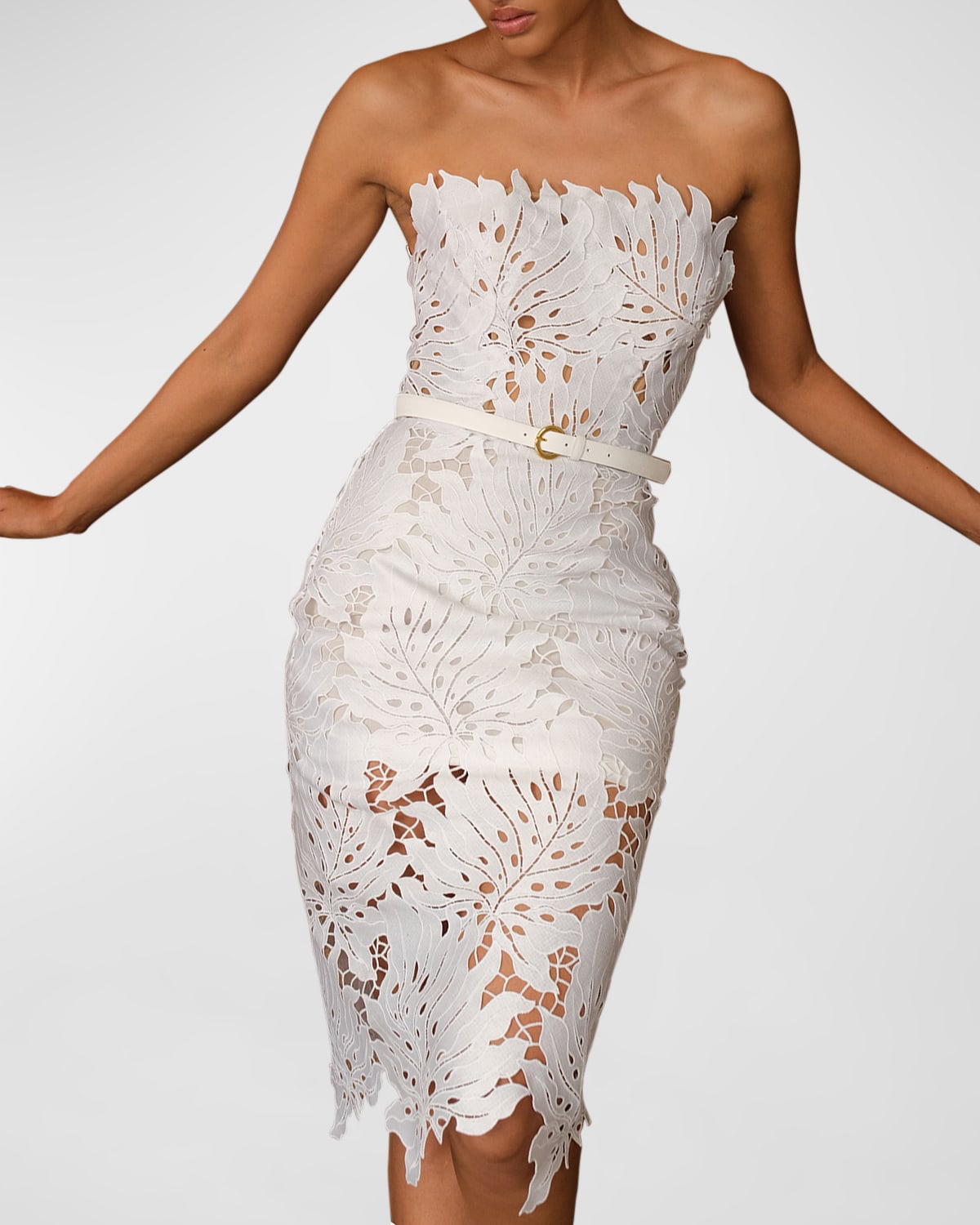 Andres Otalora Tukano Lace Midi Dress With Leather Belt In Off White