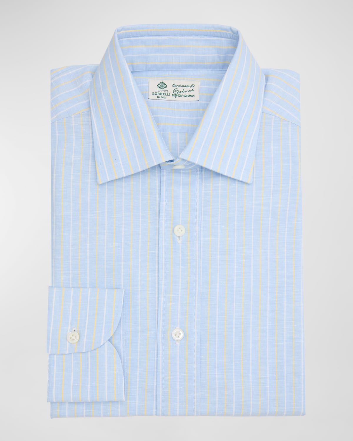 Borrelli Men's Linen-cotton Stripe Dress Shirt In 1 Blue White Yellow