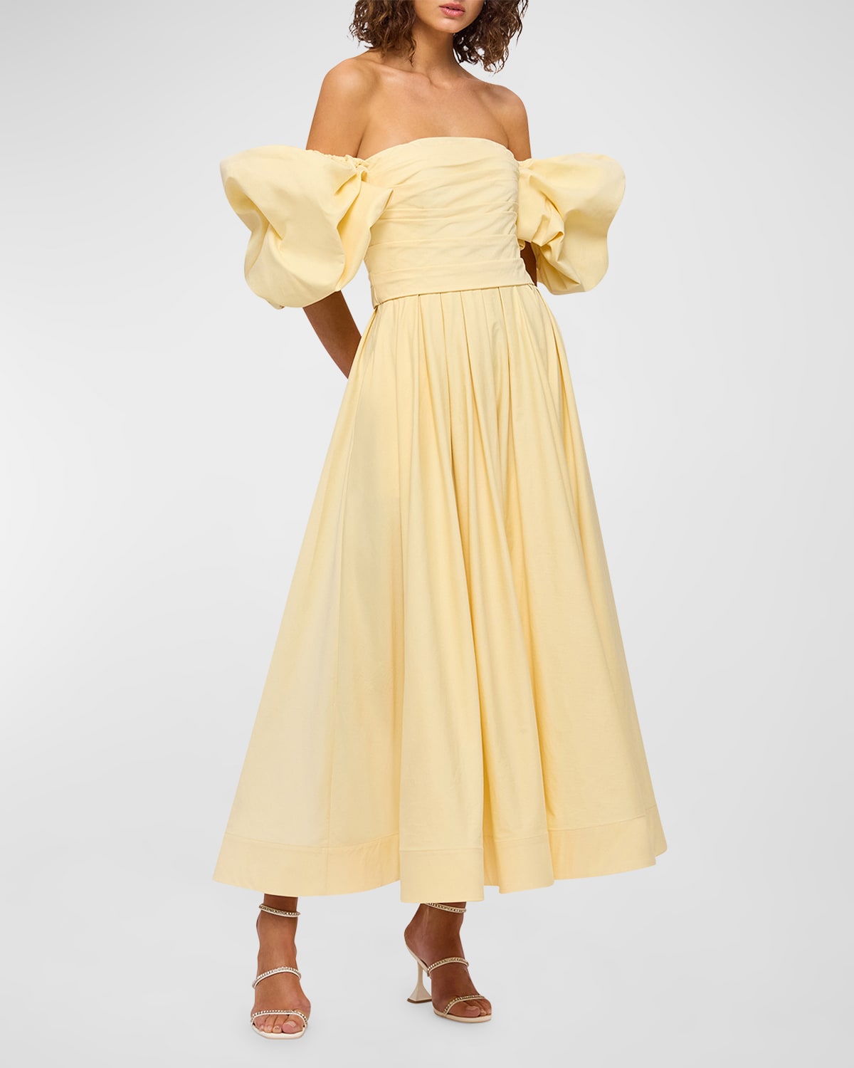 Leo Lin Matilda Off-shoulder Puff-sleeve Midi Dress In Lemon