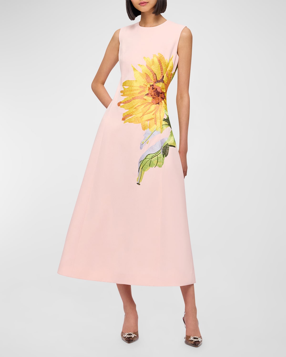 Leo Lin Cleo Sunflower-embroidered Midi Dress In Sunflower Print