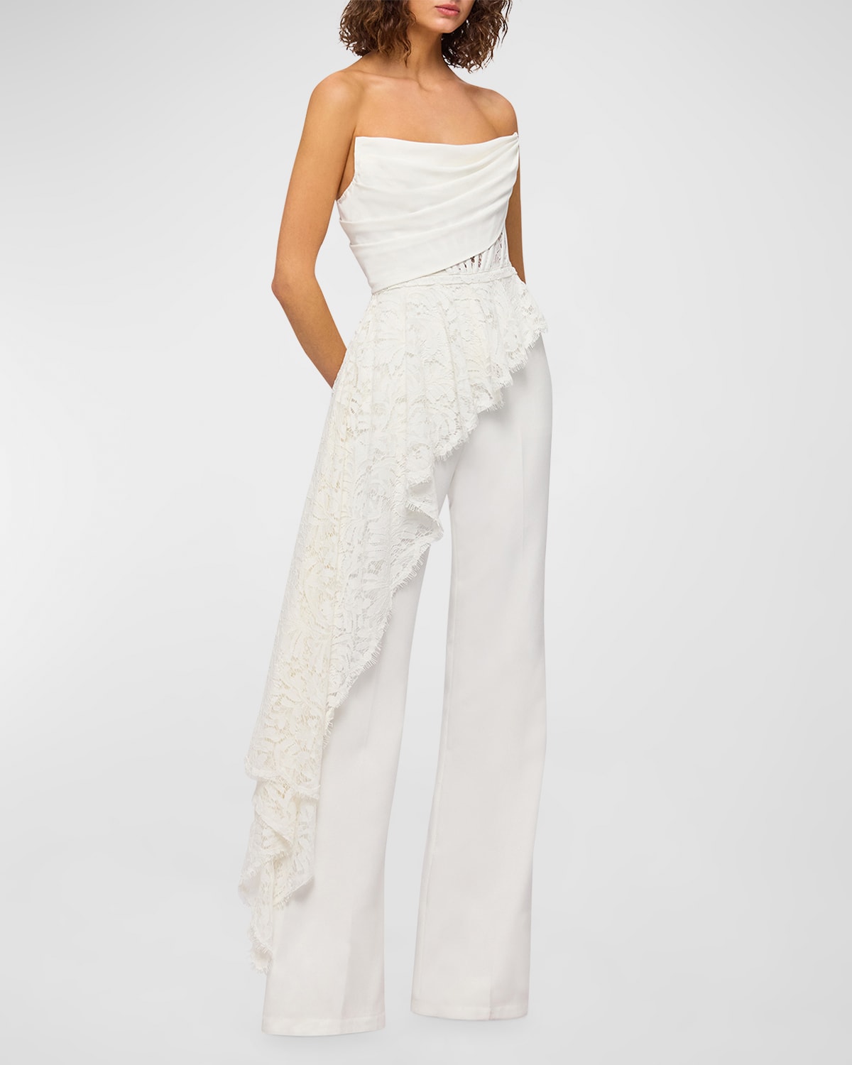 Leo Lin Cameron Strapless Draped Corset Jumpsuit In Snow