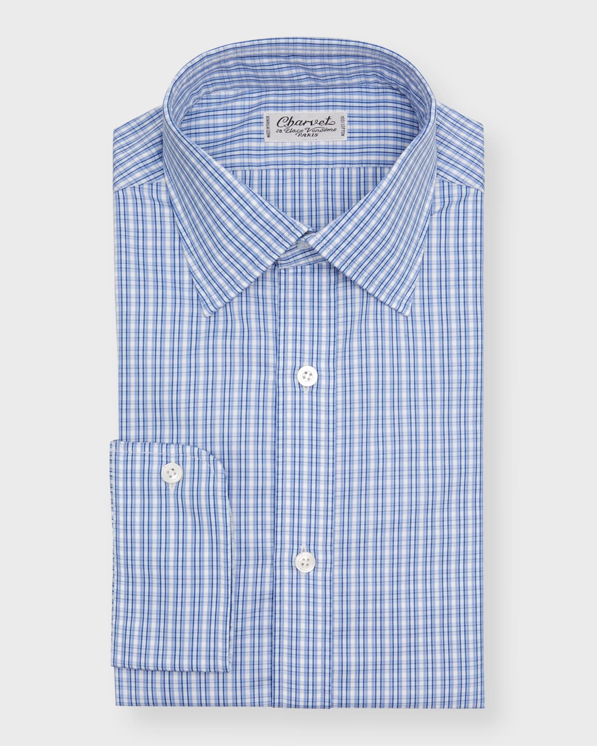 Charvet Men's Cotton Micro-plaid Dress Shirt In Blue