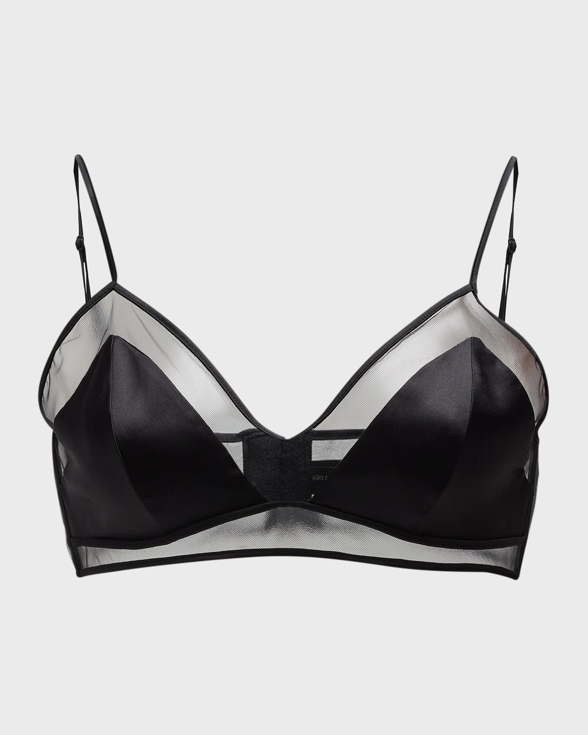 Kiki De Montparnasse Peep Show Tulle Trimmed Silk Blend Satin Soft Cup Bra In Black Modesens 9234