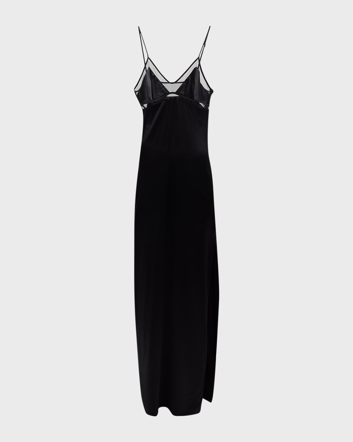 Peep Show Mesh-Inset Maxi Silk Slip Dress