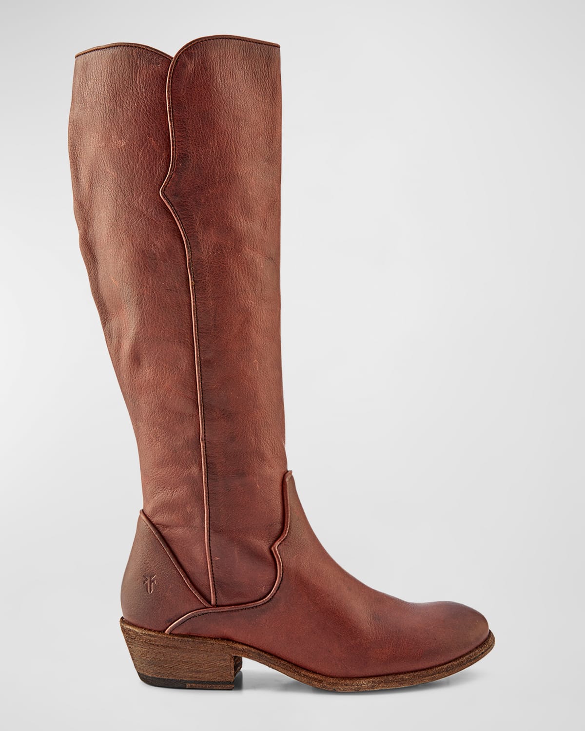 Frye Carson Leather Piping Tall Boots In Redwood