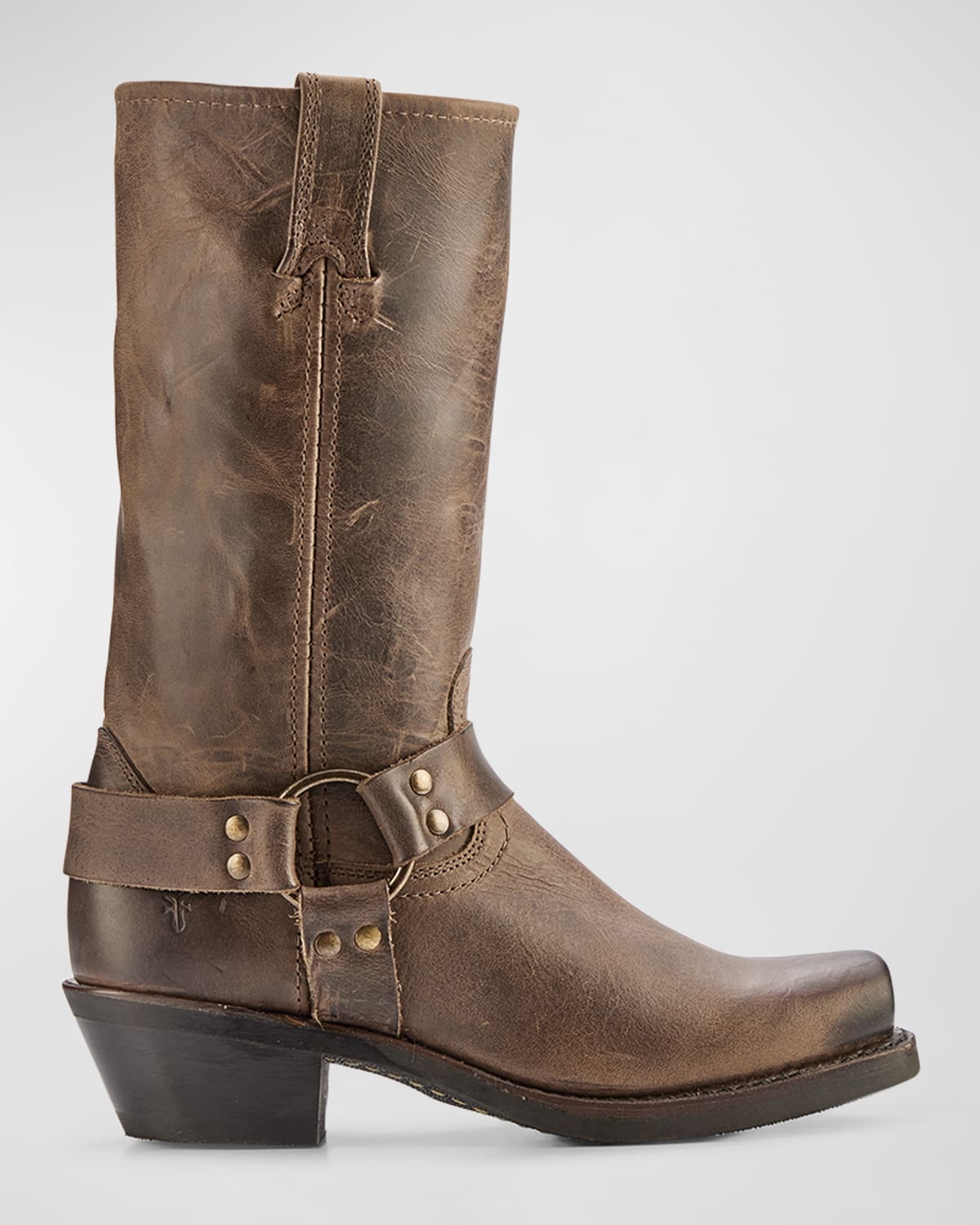 Frye Tall Leather Harness Biker Boots In Smoke