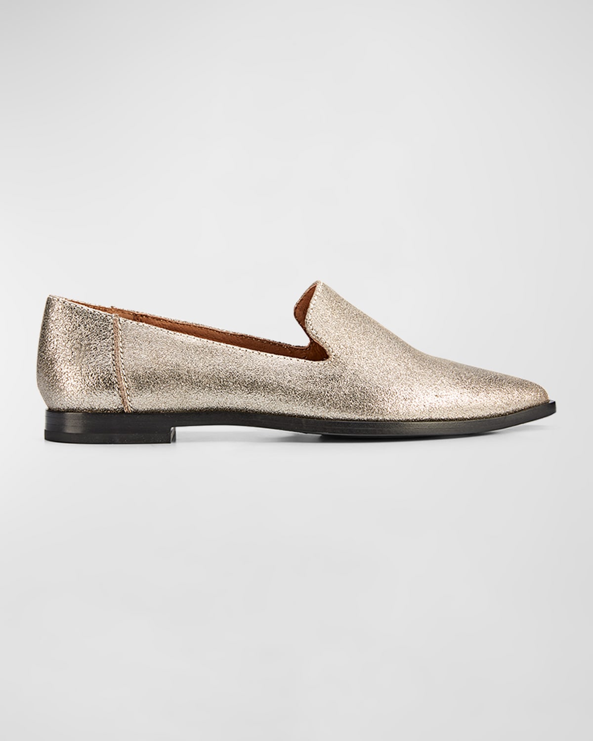 Frye Kenzie Metallic Leather Flat Loafers In Pewter