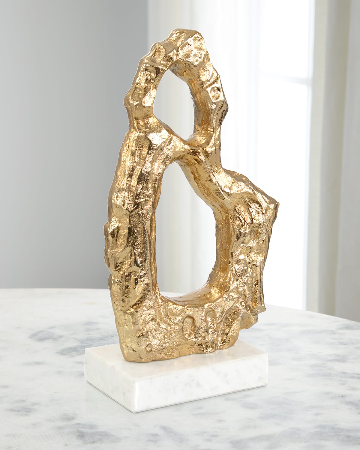 Shop John-richard Collection Textural Gold And White Marble Sculpture I In Brass