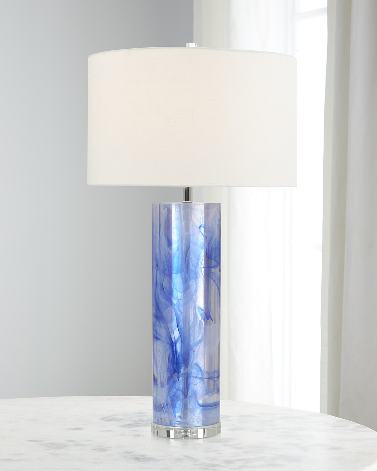Cylinder Blue & Clear Resin Table Lamp