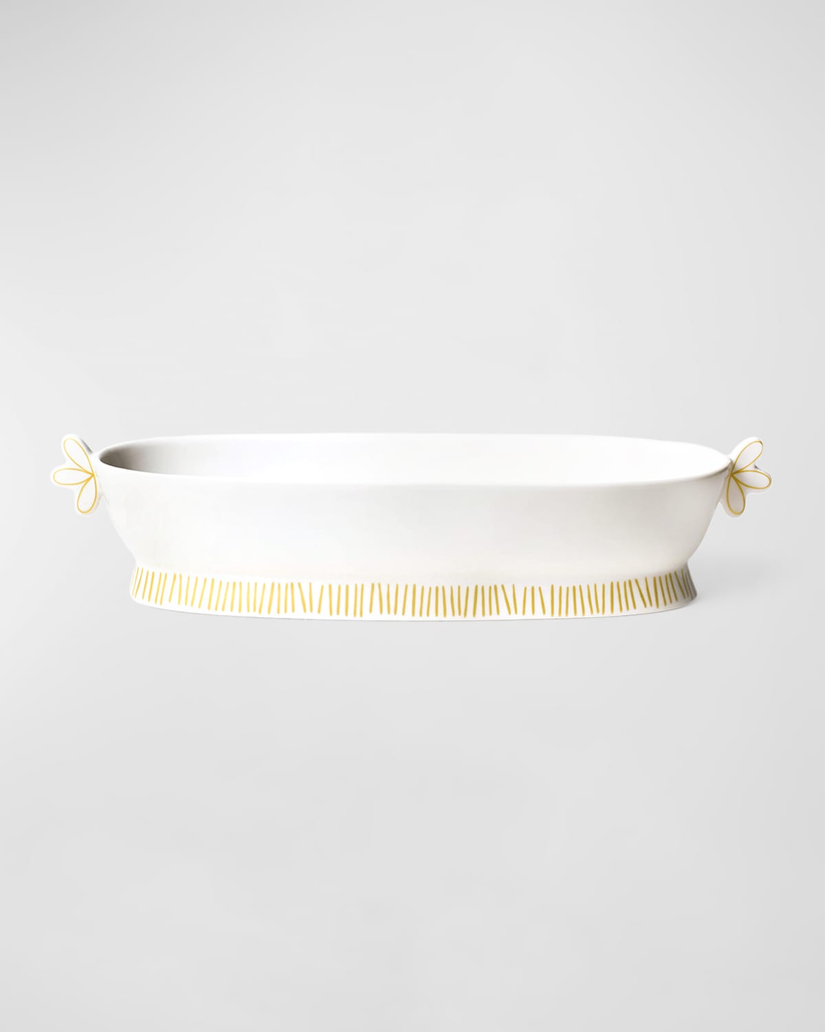 Coton Colors Deco Gold Scallop 19 Oval Handled Bowl In White