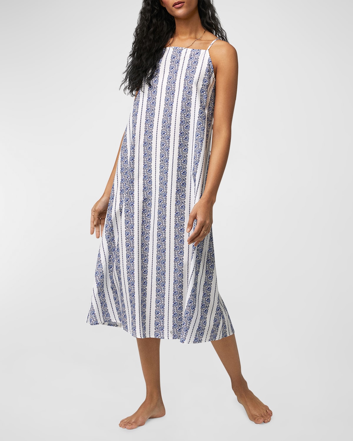 Bedhead Pajamas Floral-print Square-neck Trapeze Midi Dress In Provencal Stripe