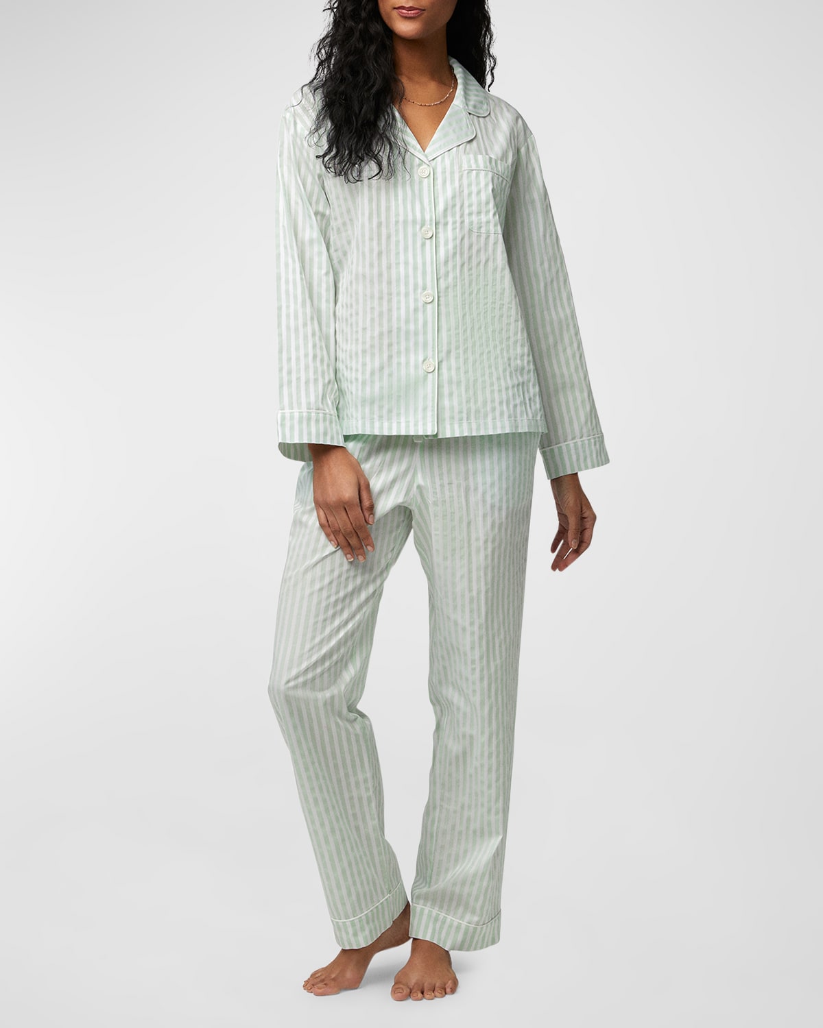 Shop Bedhead Pajamas Striped Puckered Organic Cotton Pajama Set In Mint 3d Stripe