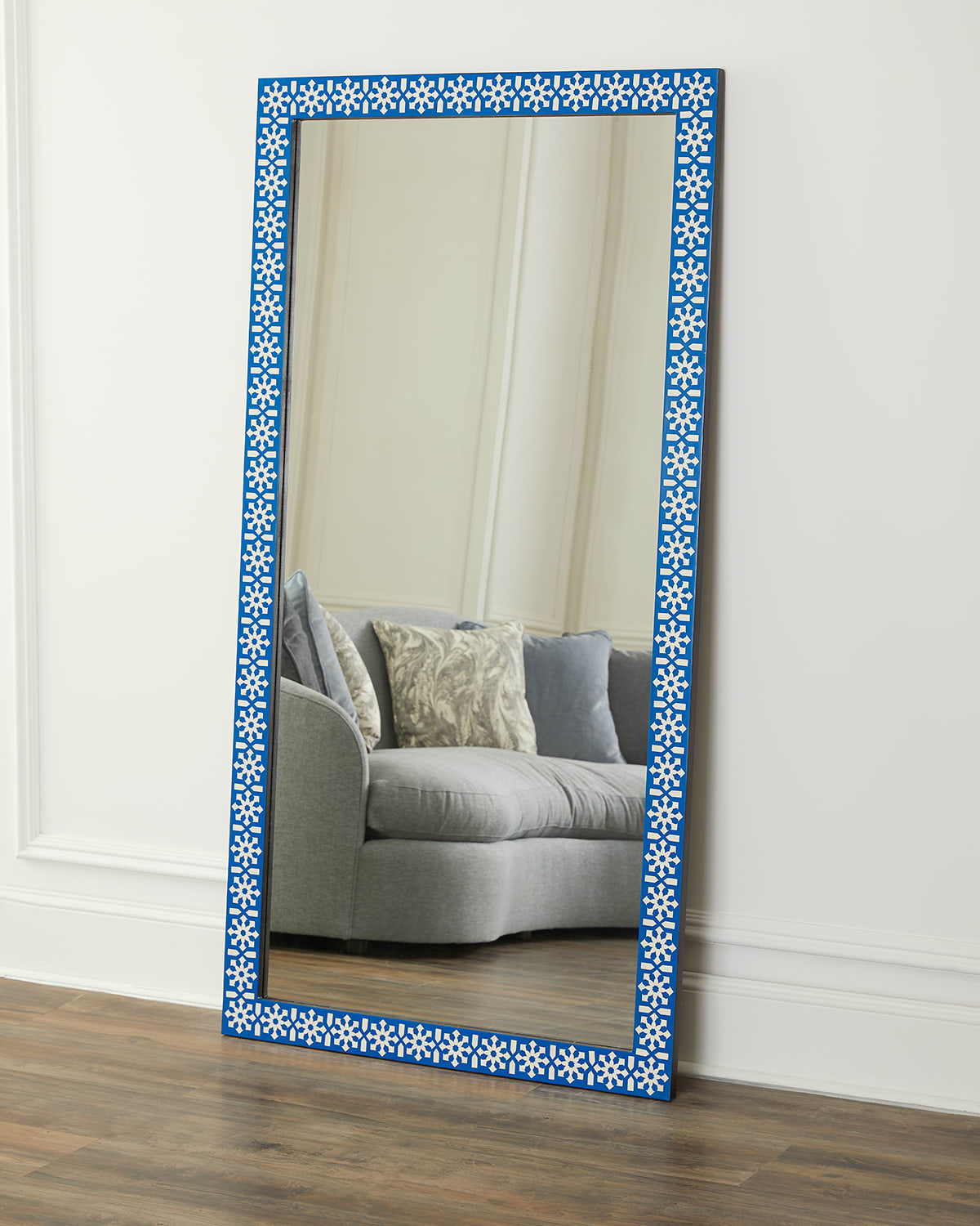 Katherine Noble By Bmc Kamal Floor Mirror In Blue / Ivory