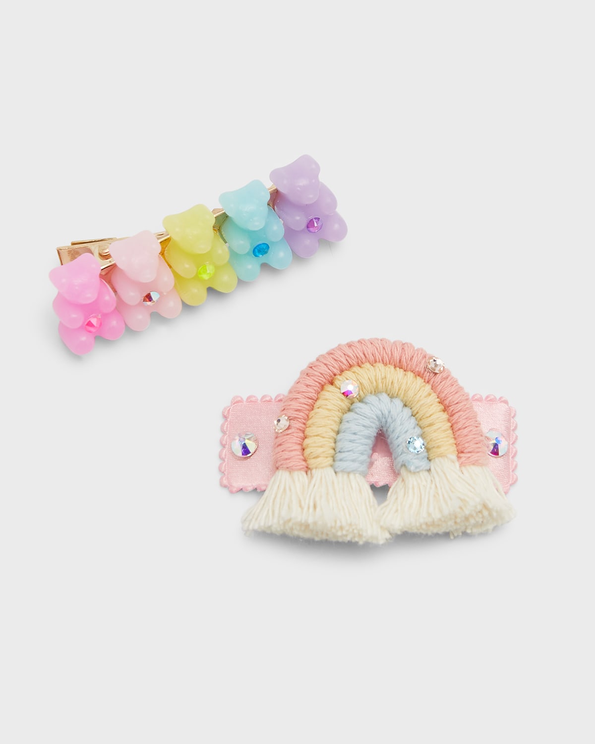Girl's Rainbow & Gummy Bears 2-Piece Hair Clip Set