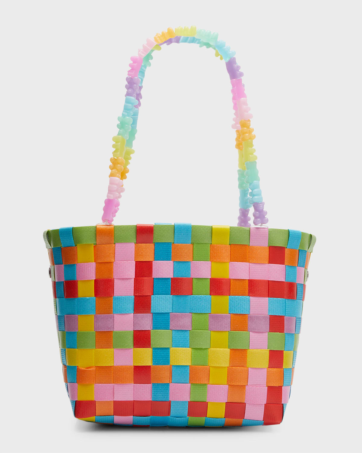 Bari Lynn Girl's Rainbow Woven Gummy Handle Bag