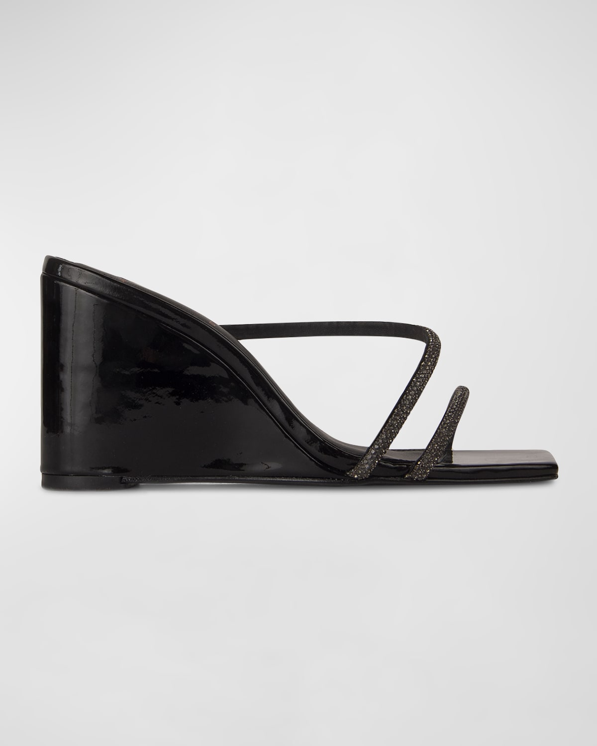 Black Suede Studio Olivia Crystal Wedge Slide Sandals In Black Patent