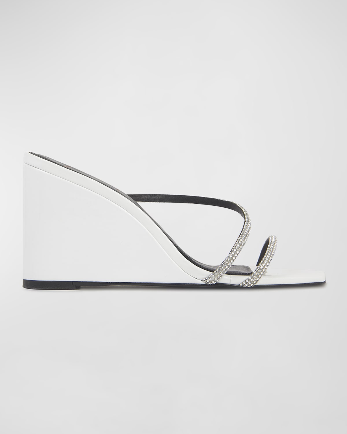 Black Suede Studio Olivia Crystal Wedge Slide Sandals In White Patent