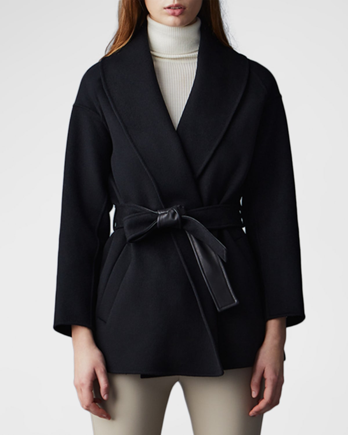 Tyra Double-Face Wool Wrap Coat with Tie Belt