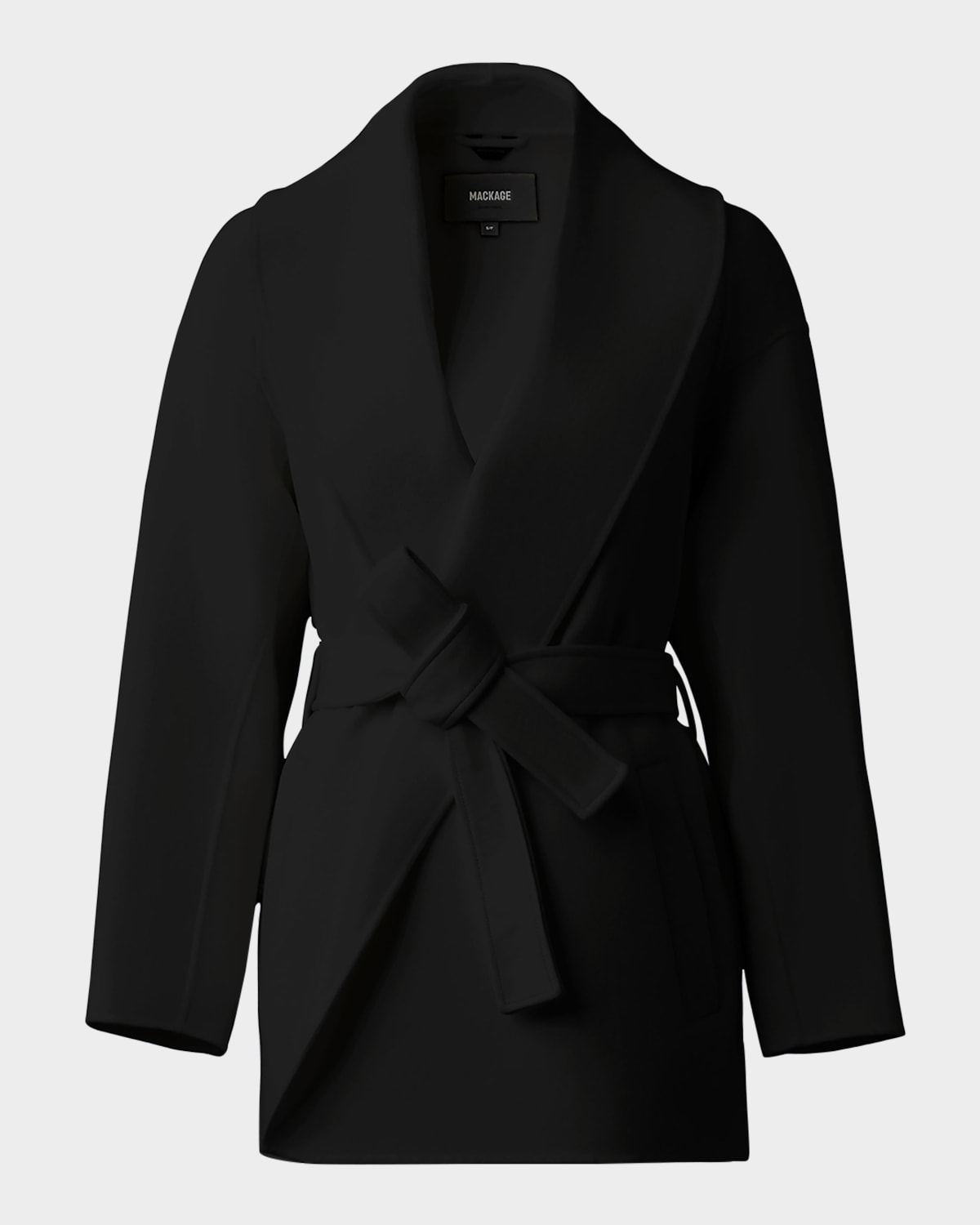 Shop Mackage Tyra Double-face Wool Wrap Coat With Tie Belt In Black