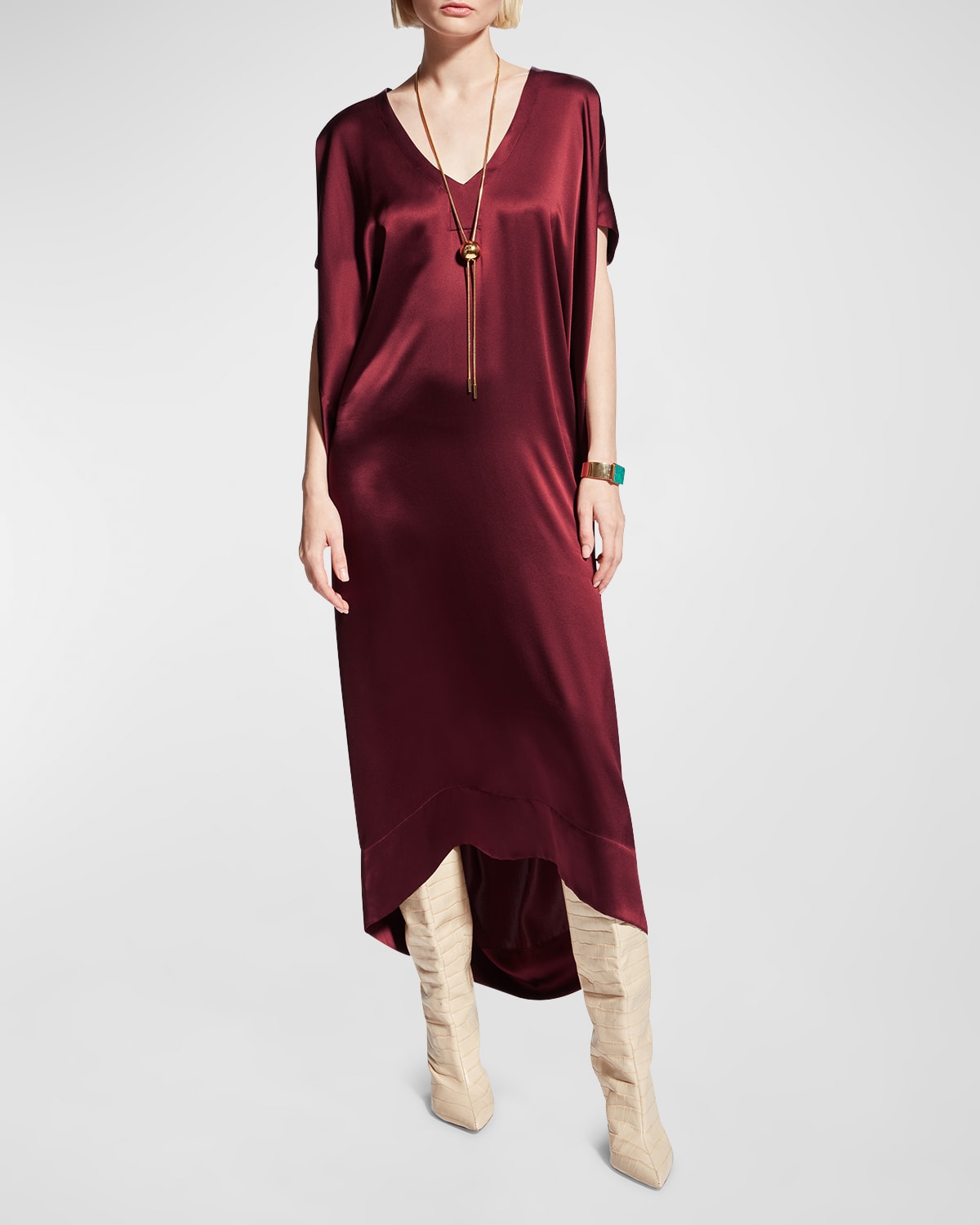 Joanna Dolman-Sleeve Silk Satin Maxi Dress
