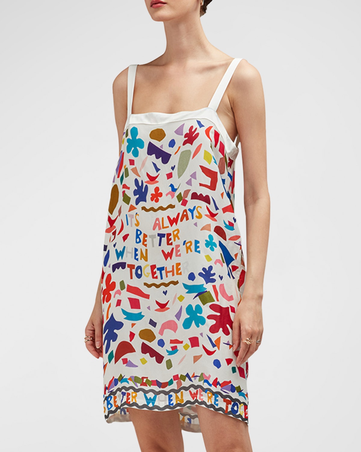 Lila Sleeveless Graphic-Print Silk Mini Dress