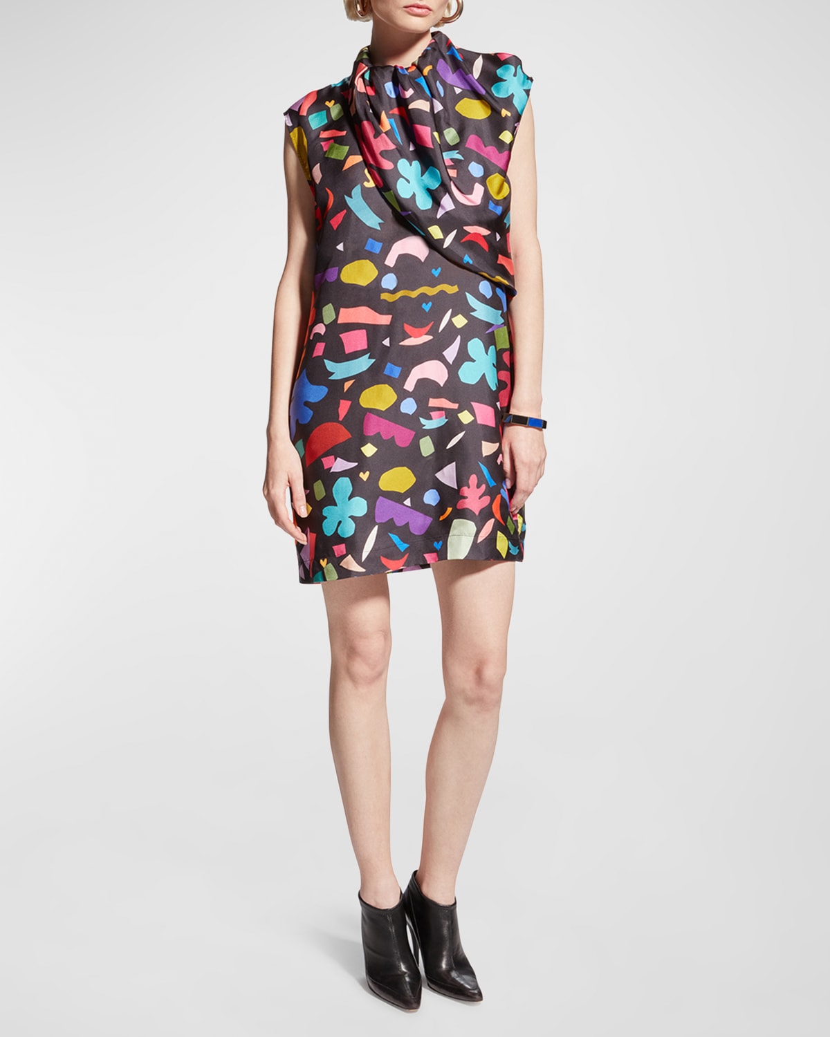 CARESTE Mila Draped Abstract-Print Silk Mini Dress