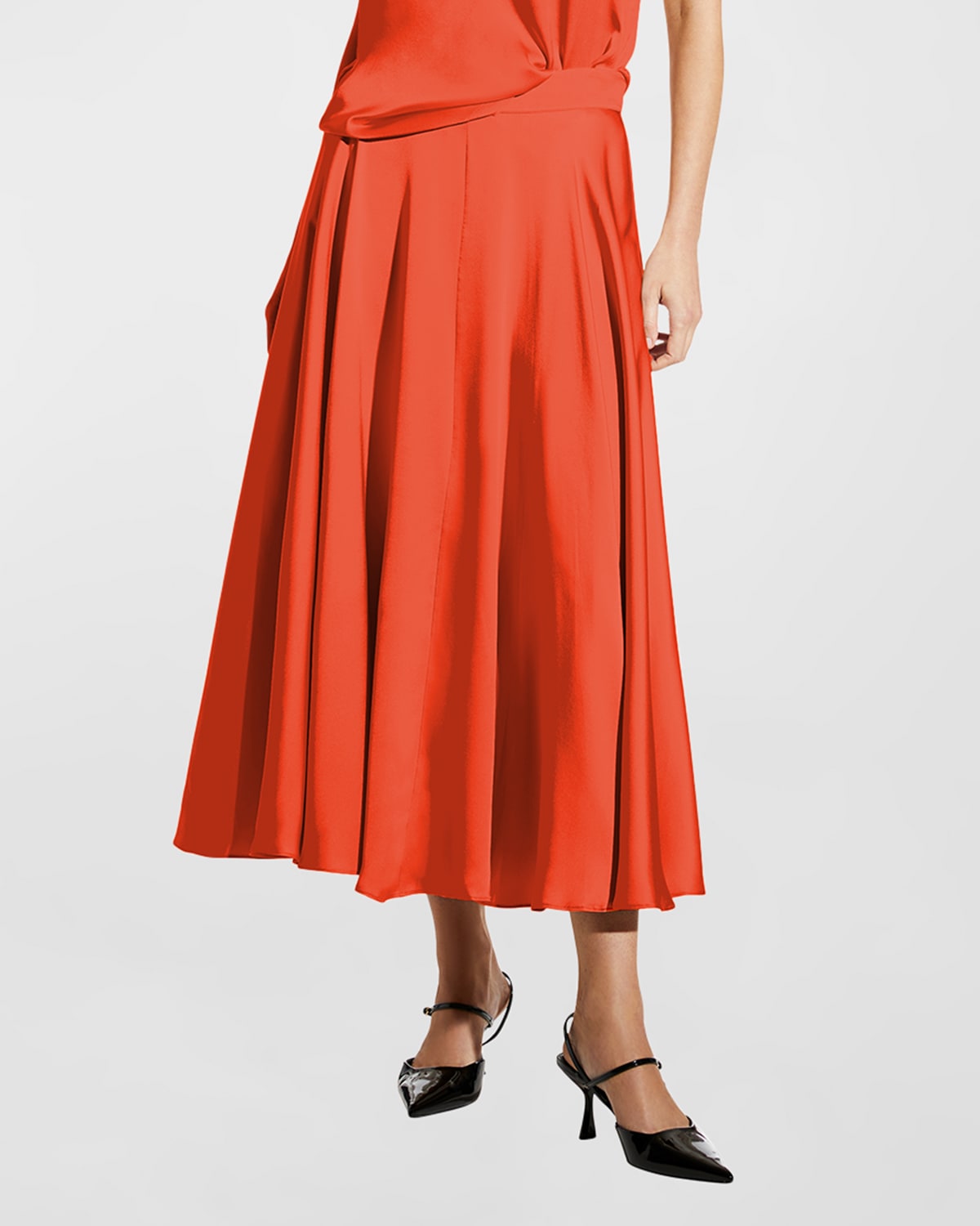 Careste Riley Pleated Silk Maxi Skirt In Flame | ModeSens