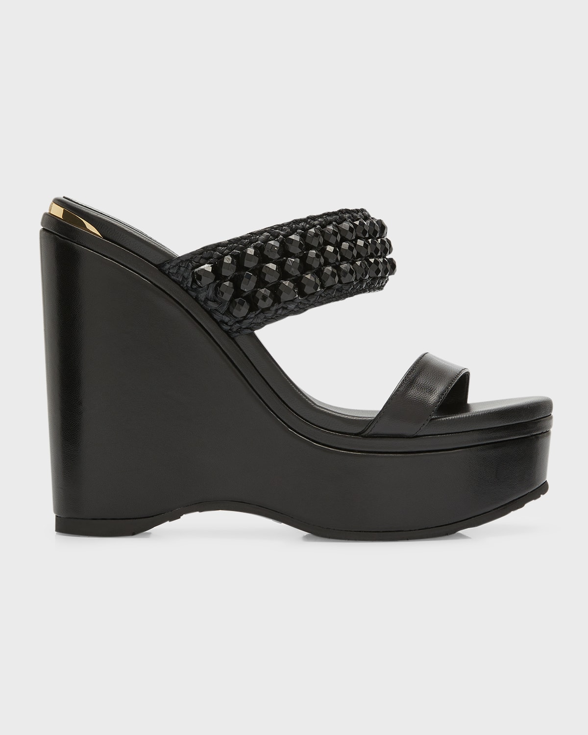 Jimmy Choo Amoure Beaded Two-band Wedge Sandals In Black Black