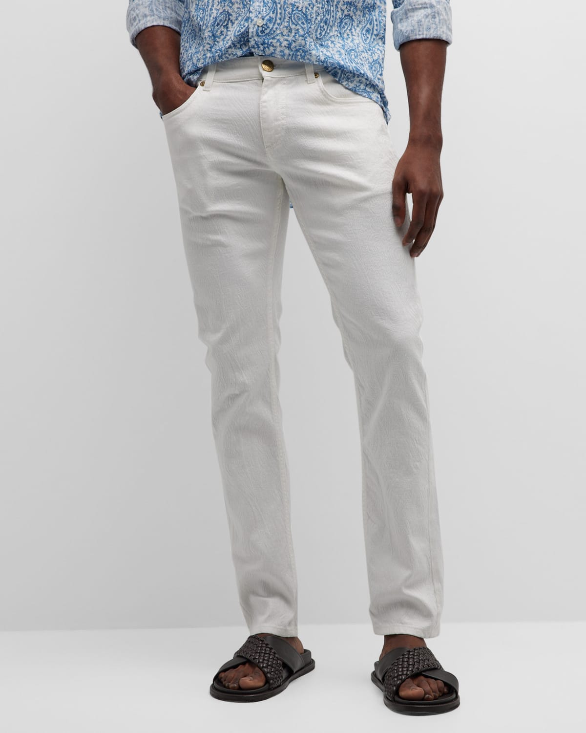Shop Etro Men's Tonal Jacquard Denim Jeans In Wntr White