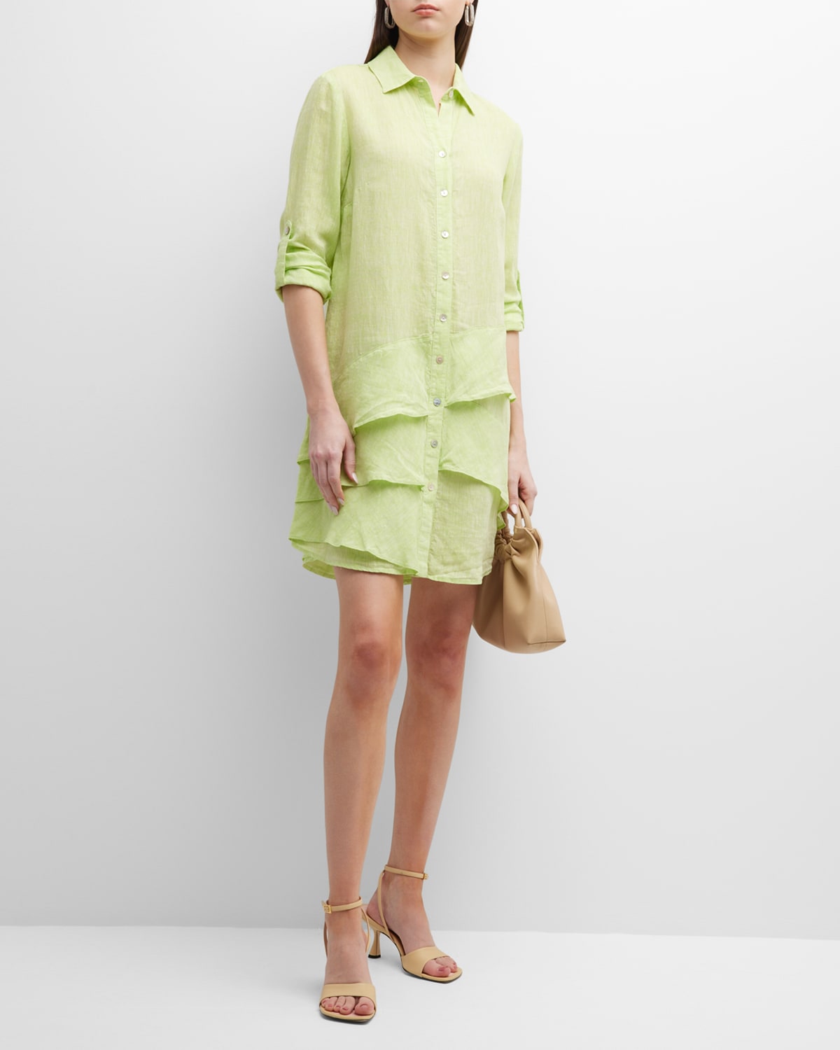 Finley Jenna Ruffle-trim Linen Shirtdress In Key Lime