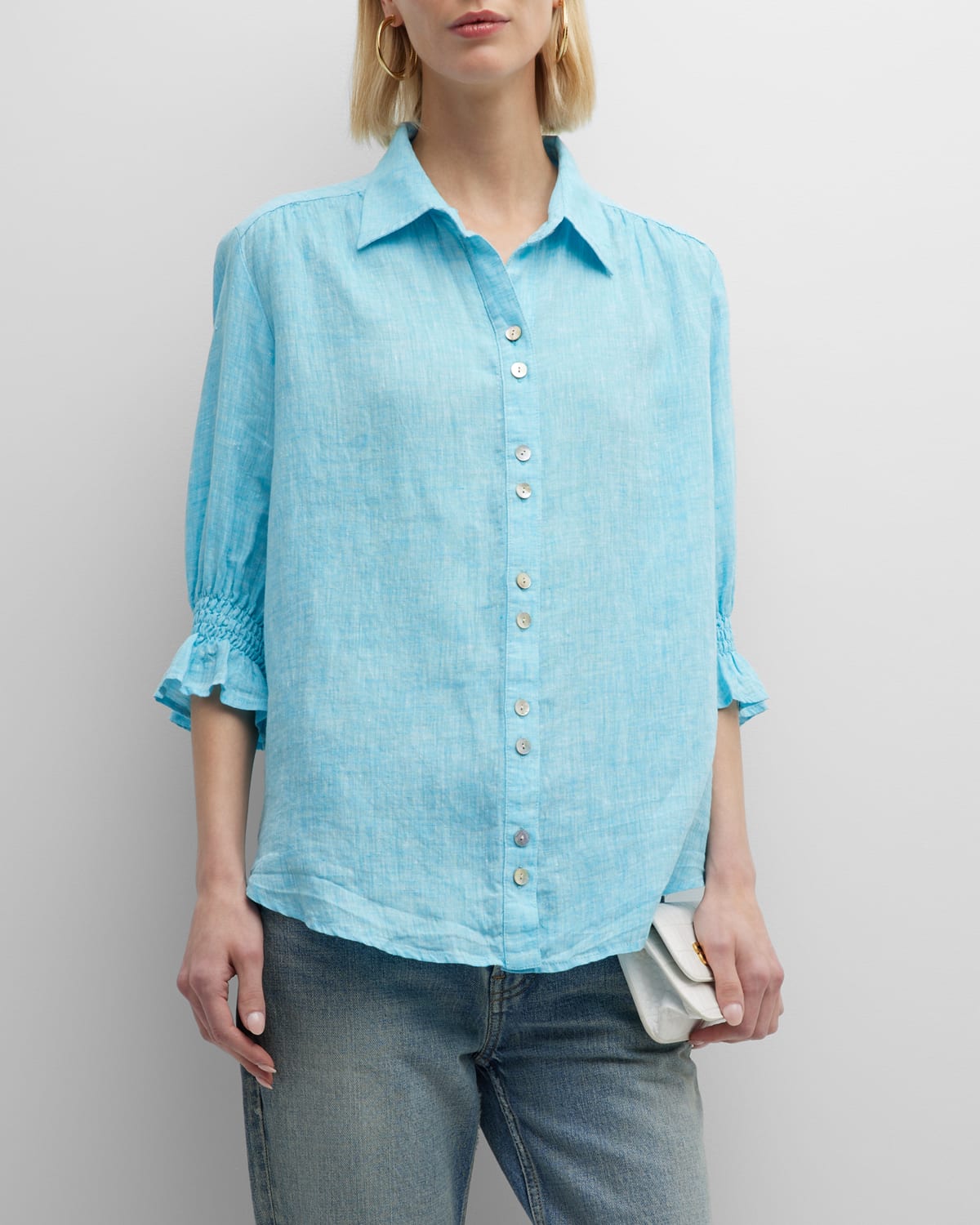 Finley Sirena 3/4-Sleeve Button-Down Linen Shirt