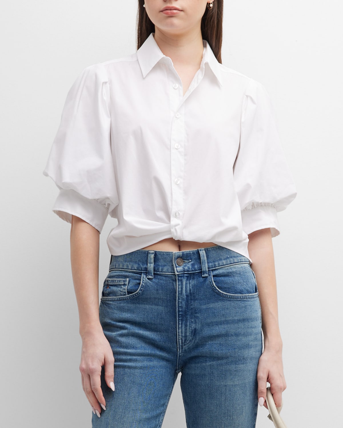 Finley Bomba Button-down Twist-front Poplin Shirt In White