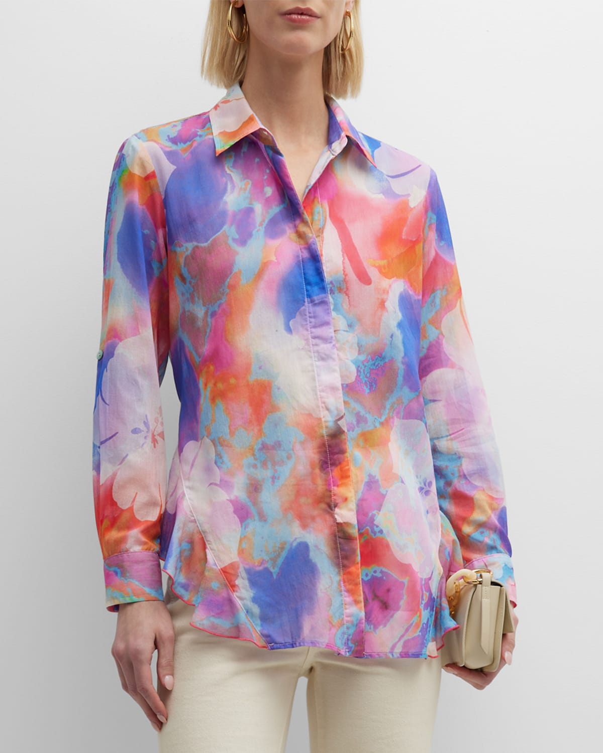Agatha Floral-Print Flounce Cotton Shirt