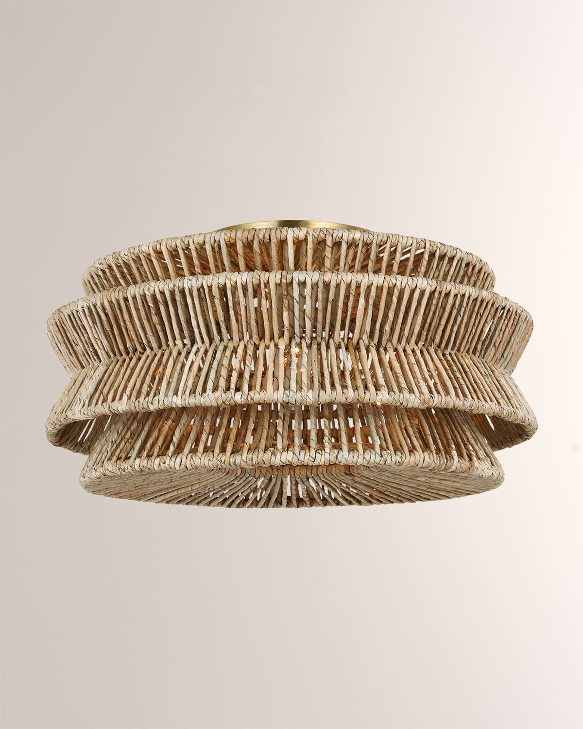 Visual Comfort Signature Antigua Xl Semi-flushmount In Antiqued Brass & Natural Abaca By Chapman & Myers