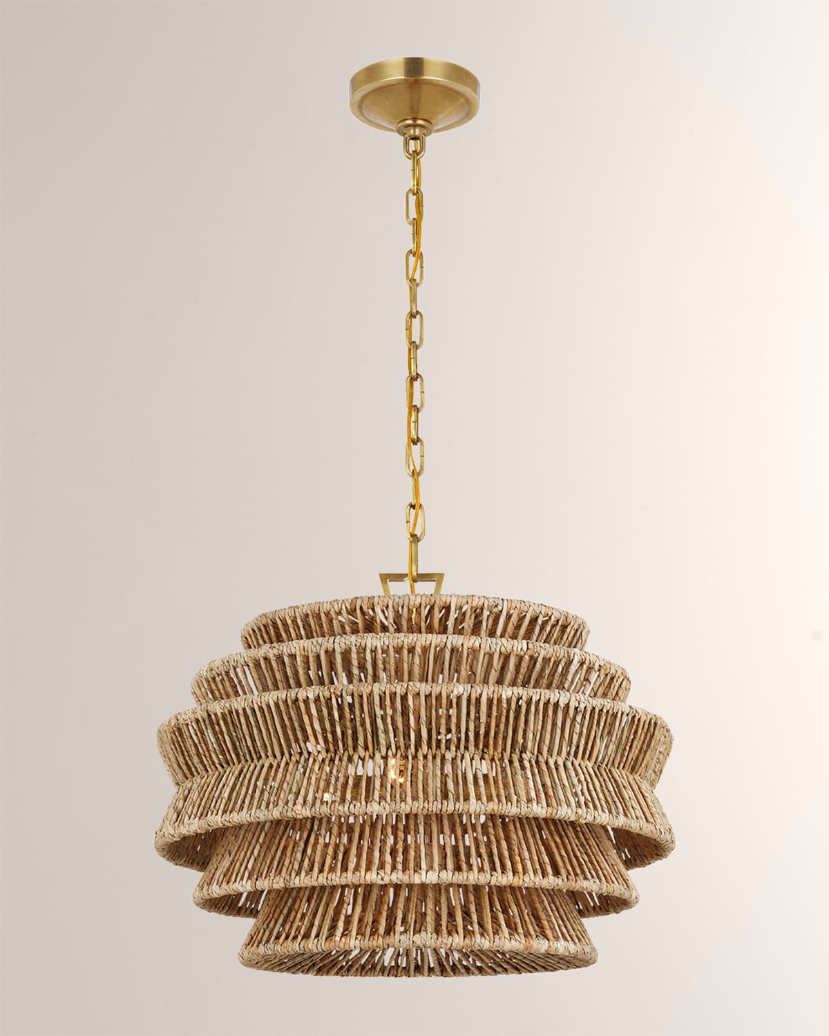 Visual Comfort Signature Antigua Small Drum Chandelier In Antique Brass & Natural Abaca By Chapman & Myers